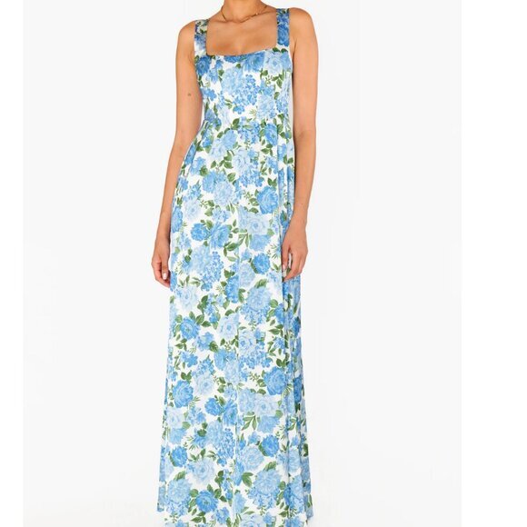 Show Me Your MuMu Dresses & Skirts - Show Me Your MuMu Nina Blue Floral Maxi Dress Large White Green Bridesmaid SMYM